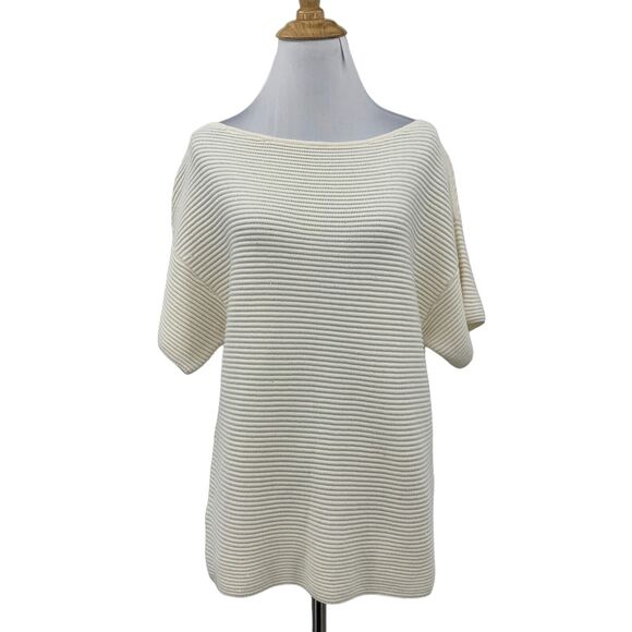 Tommy Bahama Blouse Womens S Ivory Ribbed Knit Sparkle Boat Neck Drop Shoulder - Picture 1 of 14